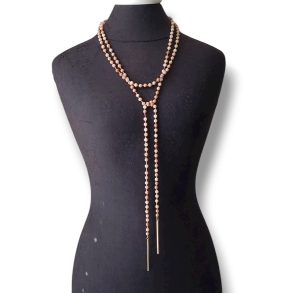 Boutique Solid Beaded Wrap Necklace W/ gold bars